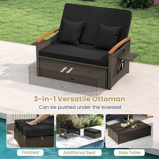 COSTWAY Patio Rattan Daybed, Outdoor Loveseat Sofa - Image 6