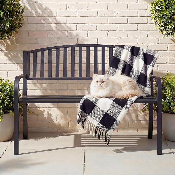 50" Outdoor Garden Bench, Iron Metal Frame Patio Bench - Image 2