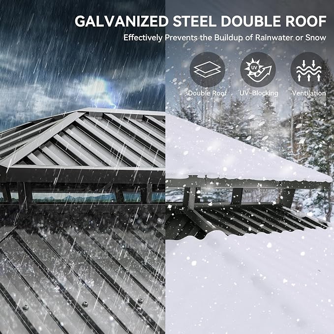 YITAHOME 12x14ft Gazebo Hardtop Double Roof Outdoor Heavy Duty w/Nettings and - Image 7