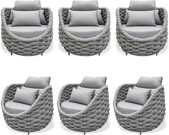 TWT 6 Pieces Patio Sofas, All-Weather Teslin Rope Balcony Furniture by TWT