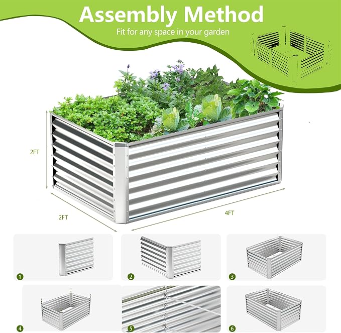 4x2x2FT Galvanized Raised Garden Bed, Galvanized Planter Boxes Outdoor - Image 4