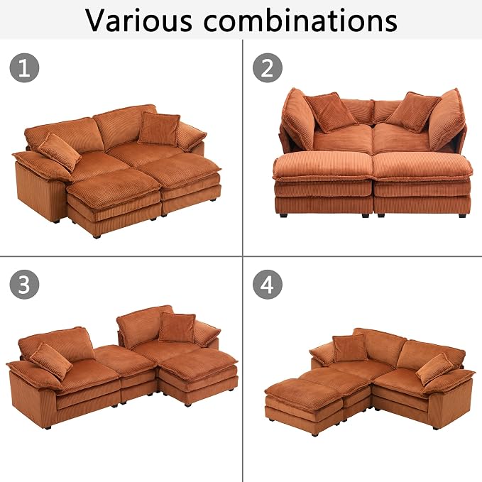 84.6” Corduroy Loveseat with Ottoman, Oversized Double Chaise Lounge Chair - Image 7