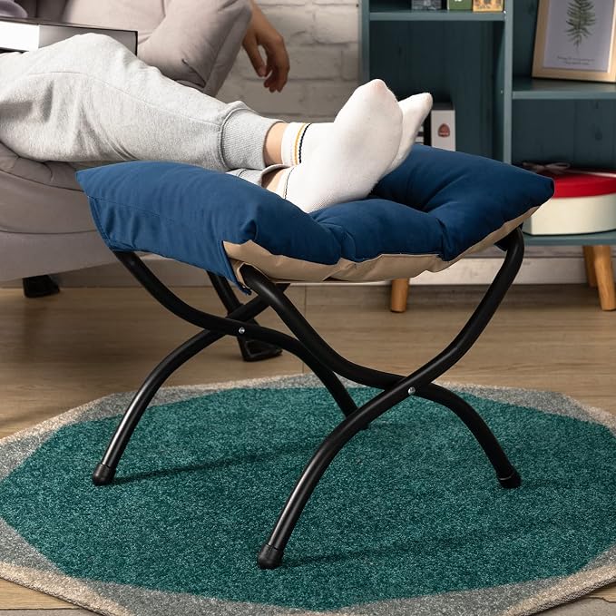 HollyHOME 15" Folding Footrest Stool, Upholstered Small Foldable Ottoman - Image 2