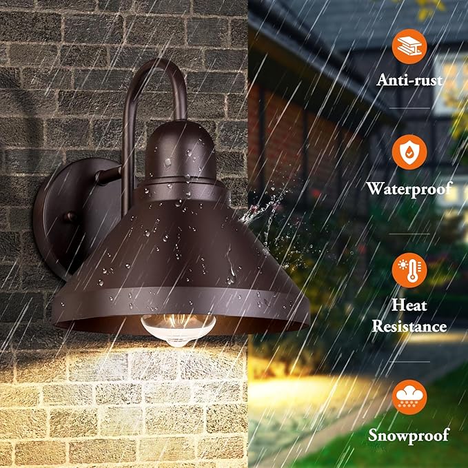 Brightever Gooseneck Porch Lights Outdoor, Waterproof Industrial Brown Patio - Image 6