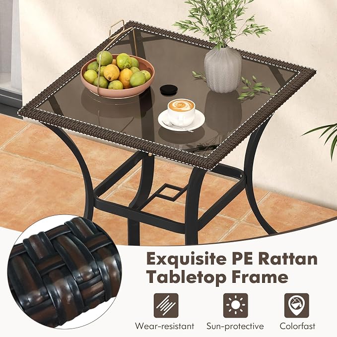 Tangkula Bistro Bar Table, 28.5" Square Bar Height Bistro Table w/ 2" Umbrella - Image 5