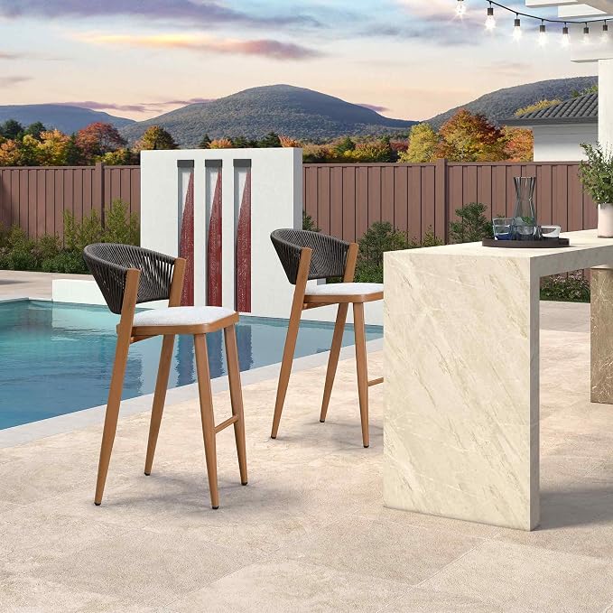 PURPLE LEAF Bar Stool Set of 2 Outdoor Bar Stool Chair - Image 4