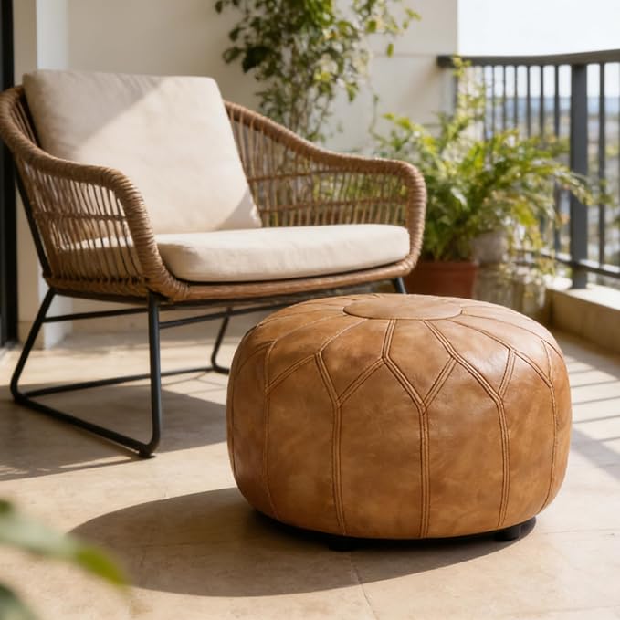 Thgonwid Unstuffed Moroccan Faux Leather Pouf Ottoman - Image 2