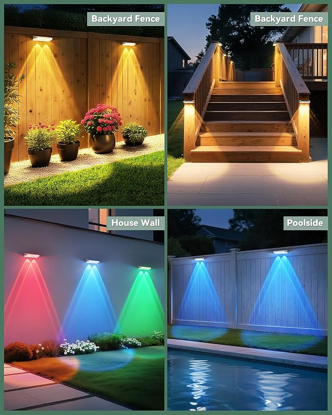 Fence Lights Solar Powered 12 Pack, 7 Fixed Colors & Color Changing Solar Fence - Image 2