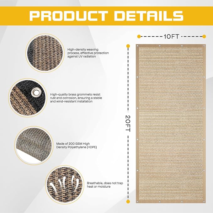 10'x 20' Pergola Shade Cover, Sand Outdoor Sun Shade Cloth - Image 3