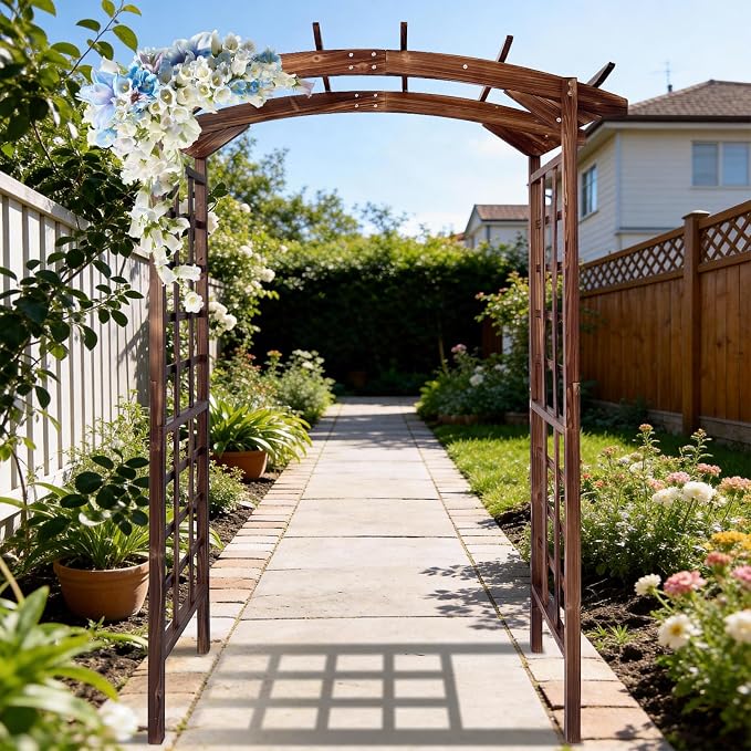85 in Wooden Garden Arbor, Solid Fir Wood Trellis - Image 7