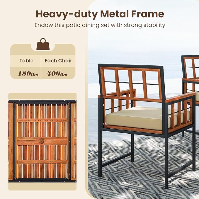 Tangkula 7 Pieces Patio Dining Set, Outdoor Acacia Wood Table and Chairs - Image 4