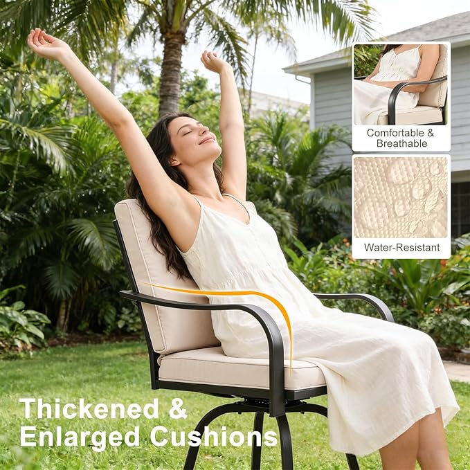 Patio Swivel Bar Stools Set of 2, Outdoor Bar Height Swivel Chairs - Image 4