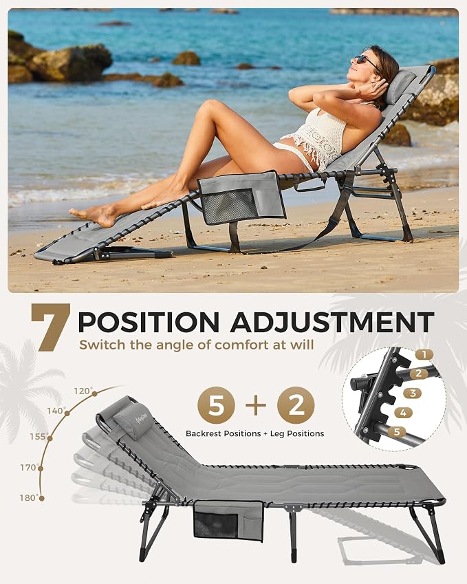 KingCamp Oversized Tanning Chair, Extra-Wide Padded Folding Chase Lounge Chairs - Image 4