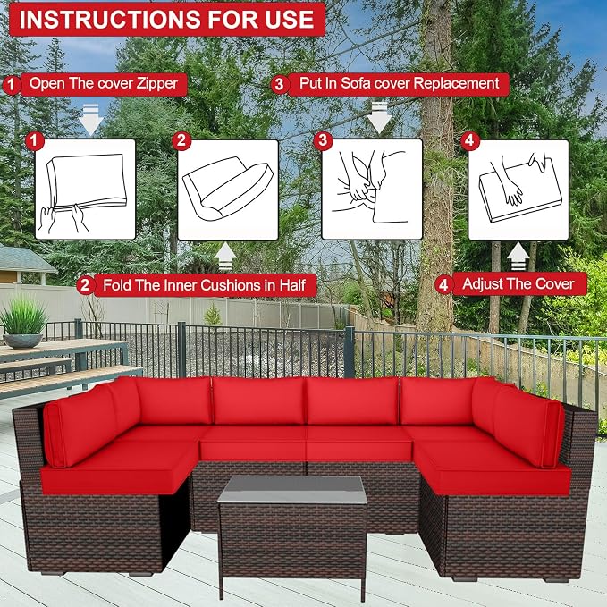 14 Piece Outdoor Patio Cushion Cover Replacement, Waterproof Patio Cushion - Image 6