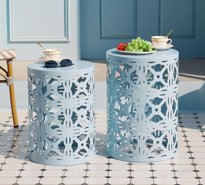 HFHOME Set of 3 Metal Outdoor Side Table, Nesting Round Coffee Table - Image 2