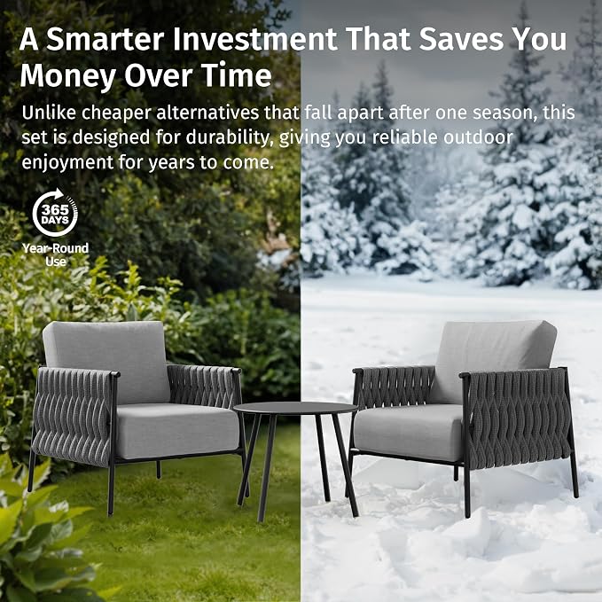 East Oak 3-Piece Patio Furniture Set | Armchairs & Coffee Table | Outdoor - Image 10