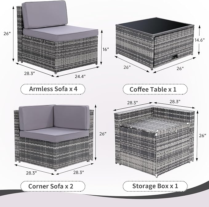 8-Piece Patio Furniture Set, Outdoor Wicker Rattan Sectional - Image 6