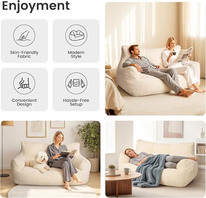 Pamapic 59" Bean Bag Chair, 2 Seat Loveseat Sofa, Ultra Soft Dutch Velvet - Image 6