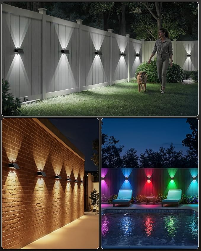 Bridika Solar Fence Lights Outdoor, 6 Pack Up and Down Wall Light, 8 Colors - Image 7