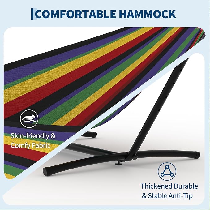 Double Hammocks with Stand for Outside, Portable Space Saving Heavy-Duty Steel - Image 7