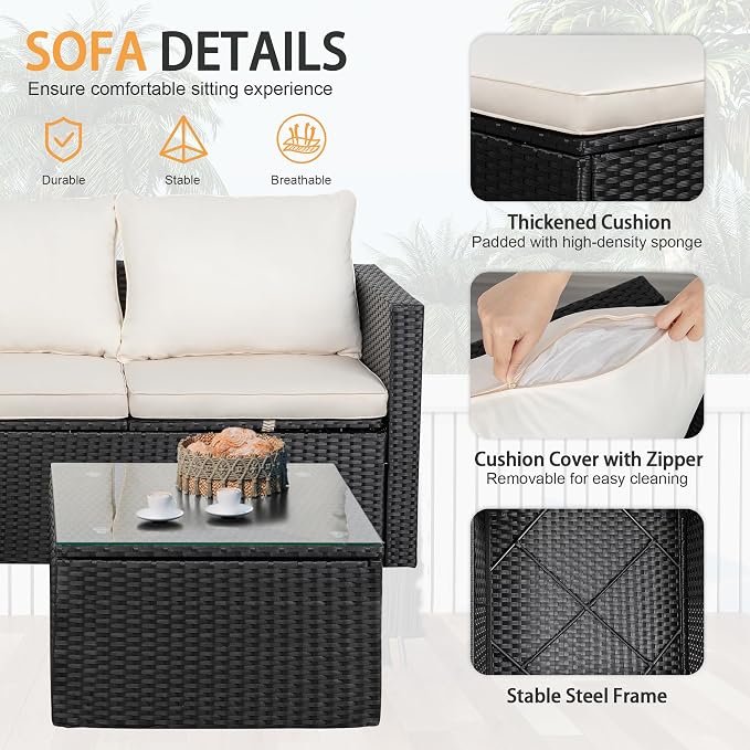 Shintenchi Outdoor Patio Furniture Sets, Small Outdoor Sofa Patio Sectional - Image 5