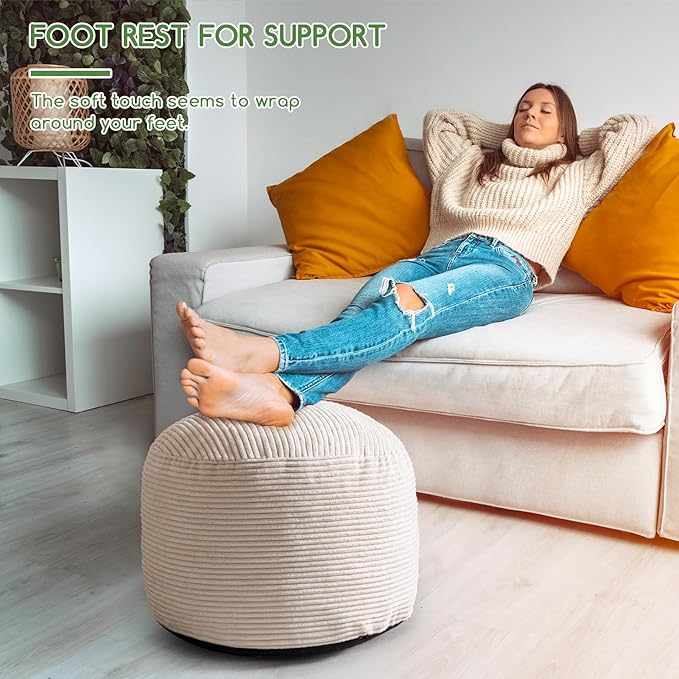 HIGOGOGO Round Stuffed Pouf Ottoman, Corduroy Poufs - Image 5