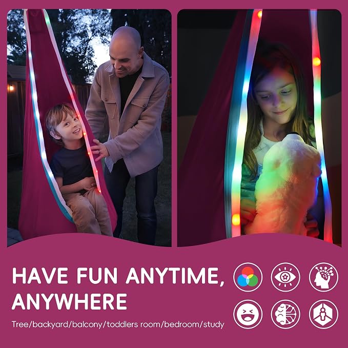 OUTREE Light Up Pod Swing for Kids, Hanging Swing Chair, Cotton Sensory Chair - Image 3