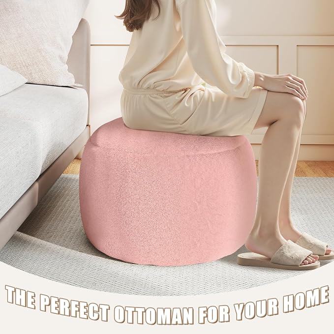 Round Stuffed Pouf Ottoman for Foot Rest, A Round Modern Foam Filled Poufs - Image 5