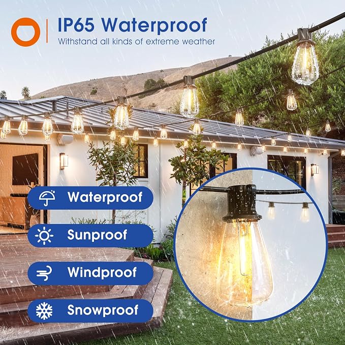 addlon 25FT LED Outdoor String Lights Waterproof Patio Lights - Image 2