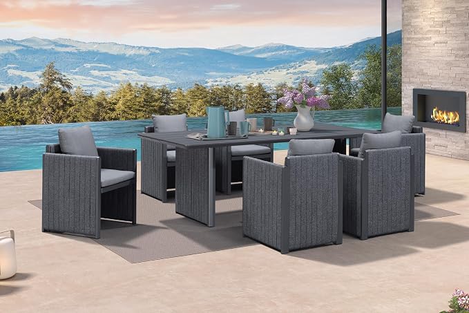PURPLE LEAF 7 Pieces Patio Dining Set All-Weather Modern Outdoor Conversation by PURPLELEAF