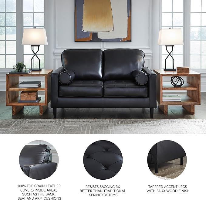 Signature Design by Ashley Bryceview Mid-Century Leather Match Tufted Loveseat - Image 4