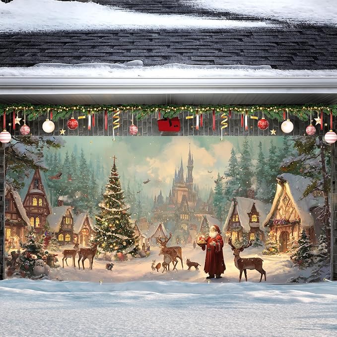 Christmas Village Scene Garage Door Decorations 6x13FT, Santa - Image 7
