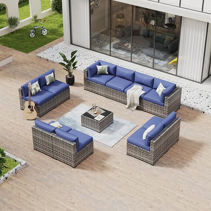 Aoxun 11 Piece Patio Furniture Set Wicker Rattan Patio Conversation Set Outdoor - Image 9