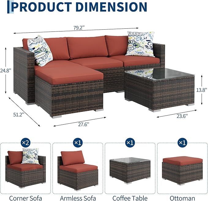 GAOMON 5-Piece All-Weather Patio Furniture Set, Convertible Outdoor Sectional - Image 2