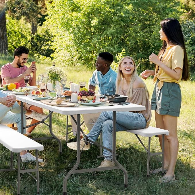 VINGLI Picnic Table Set with 2 Benches, 6 Feet Camping Table Chair Set - Image 9