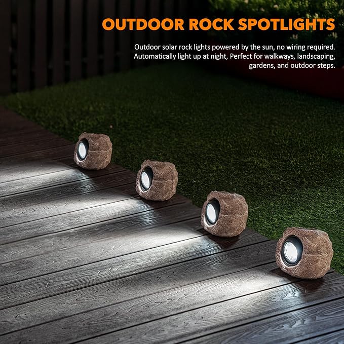 Solar Rock Lights, 4 Pack Solar Powered Waterproof LED Spotlights Decorative - Image 9