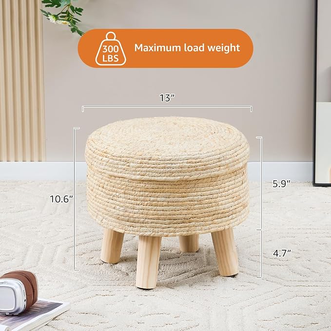 Cpintltr Storage Ottoman Poufs Handwoven Footstool Natural Seagrass Round - Image 3