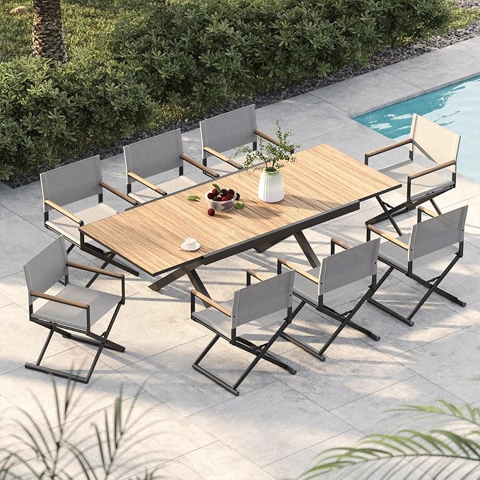 Grand patio 9-Piece Outdoor Dining Set, 8 Extra-Wide Folding Chairs & 1 by GrandPatio