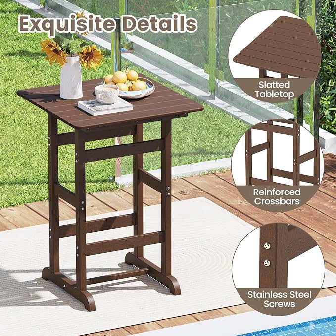Tangkula 3-Piece Patio HDPE Bar Set, 2 Bar Height Adirondack Armchairs w/Square - Image 6