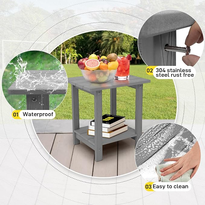 Melucivi Weather Resistant Outdoor Side Table, Double Small Adirondack Side - Image 4