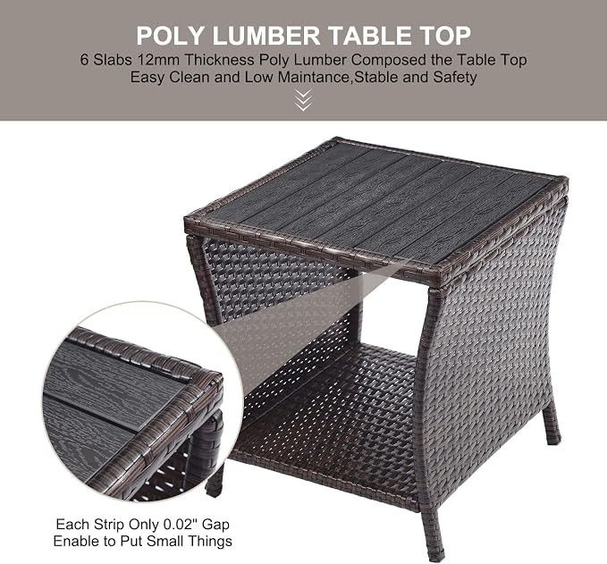 Outdoor Side Table for Patio Small Rattan Wicker Coffee Table Balcony Table - Image 6