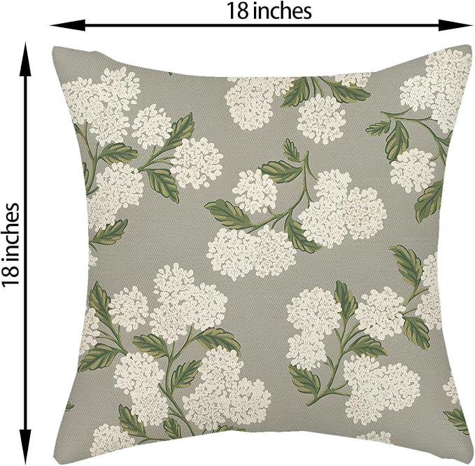 Grey Spring Pillow Covers 18x18 Inch 2 Pcs Gray Green Hydrangea Flower Decor - Image 6