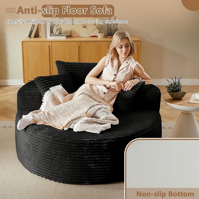 Oversized Round Chair Lounge Chaise Indoor, Upholstered Corduroy Deep Seat - Image 5