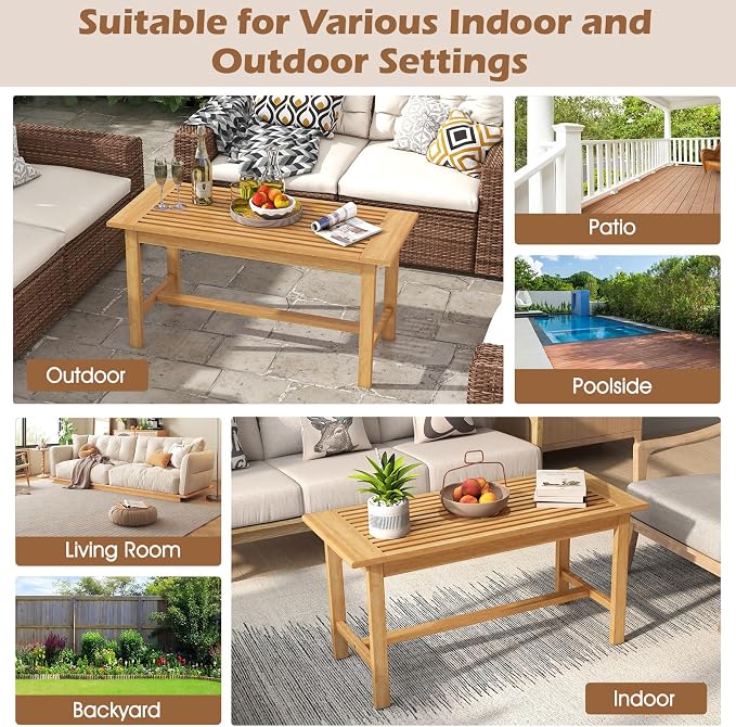Tangkula 36” Patio Coffee Table, Solid Wood Coffee Table - Image 8