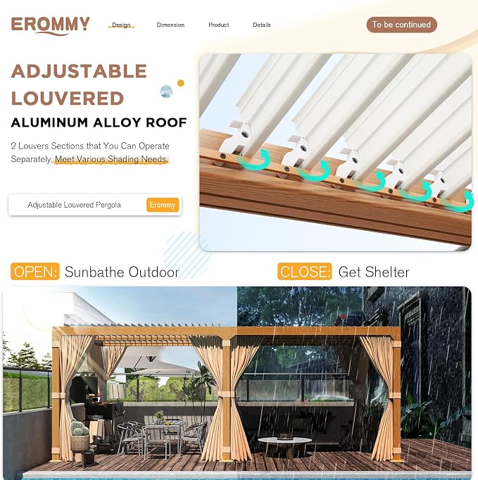 EROMMY Louvered Pergola 10' x 20' Outdoor Hard Top Gazebo - Image 3