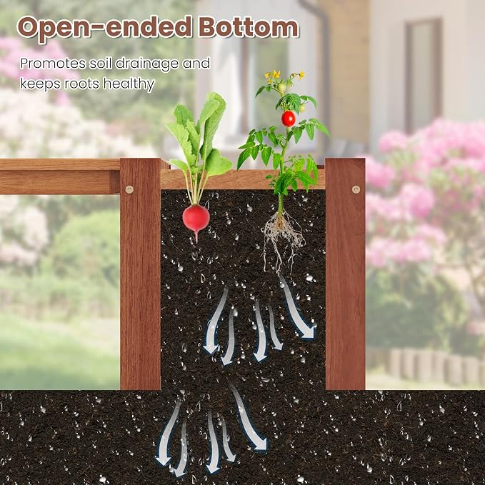 HAPPYGRILL Outdoor Bench with Raised Garden Bed, Wood Planter Box with Spacious - Image 6