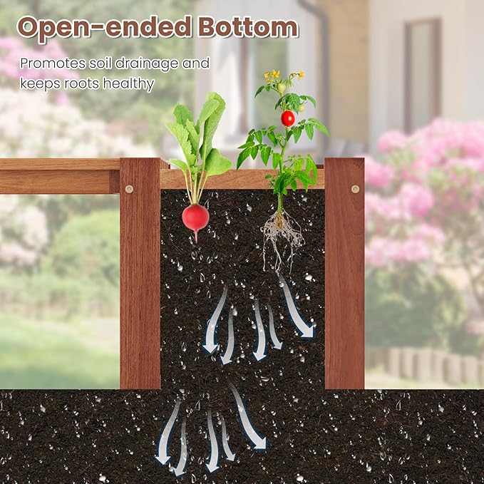 HAPPYGRILL Outdoor Bench with Planter Box, 2 Raised Garden Bed w/Spacious Seat - Image 6