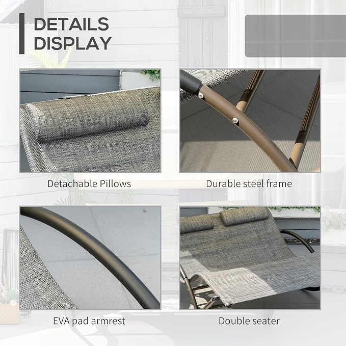 Outsunny Outdoor Double Chaise Rocking Chair, Day Bed Sun Lounger - Image 6