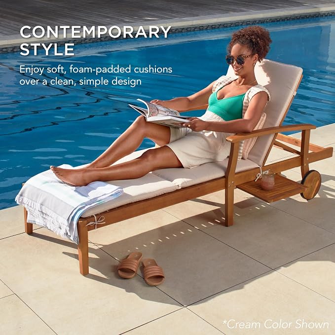 Best Choice Products 79x26in Acacia Wood Chaise Lounge Chair Recliner, Outdoor - Image 3