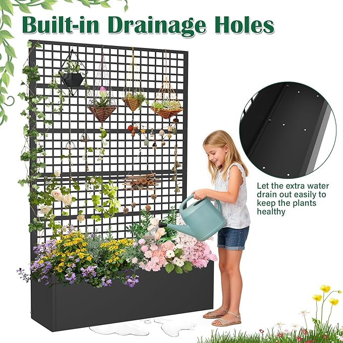 Metal Planter Box with Trellis 47" L x 16" W x 72" H, Raised Garden Bed with - Image 4